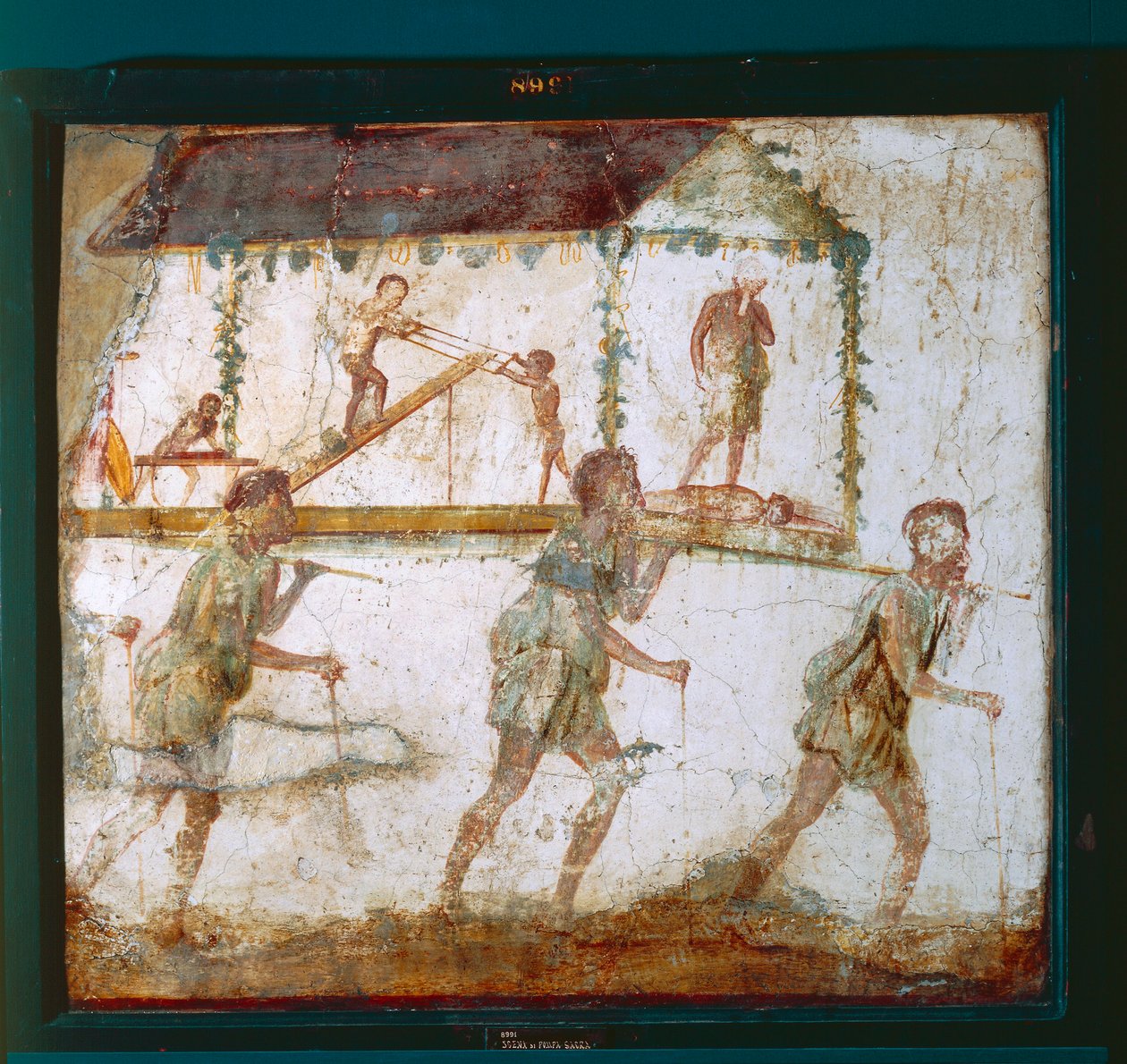 Fresco som viser prosesjon av snekkere, snekkerverksted i Pompeii av Roman Roman