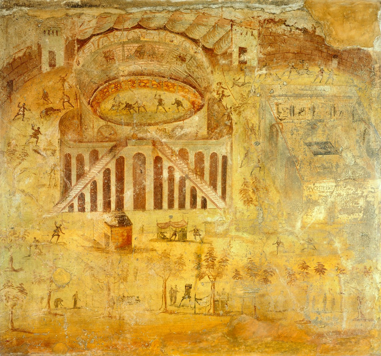 Freske som viser krangel mellom Pompeianere og Nocerini i amfiteateret, fra Pompeii, Campania, romersk sivilisasjon av Roman Roman