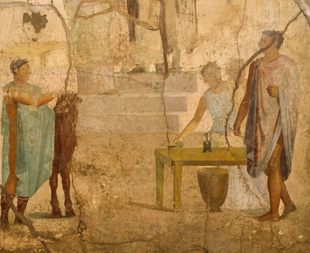Freskomaleri som viser offerscene, dekorasjon fra House of Gilded Cupids, Pompeii, Campania, romersk sivilisasjon av Roman Roman