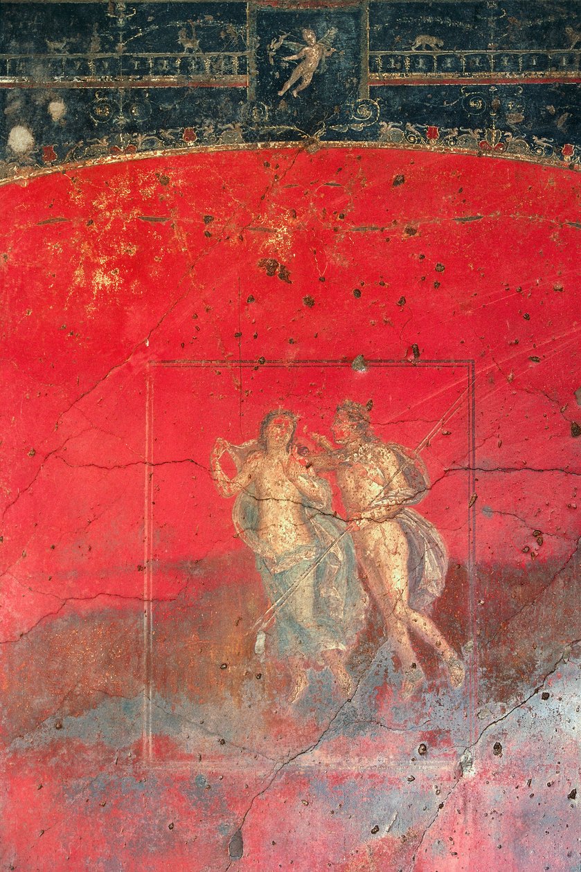 Fresco nær House of Vettii som skildrer to mytologiske karakterer, Pompeii (UNESCOs verdensarvliste av Roman Roman