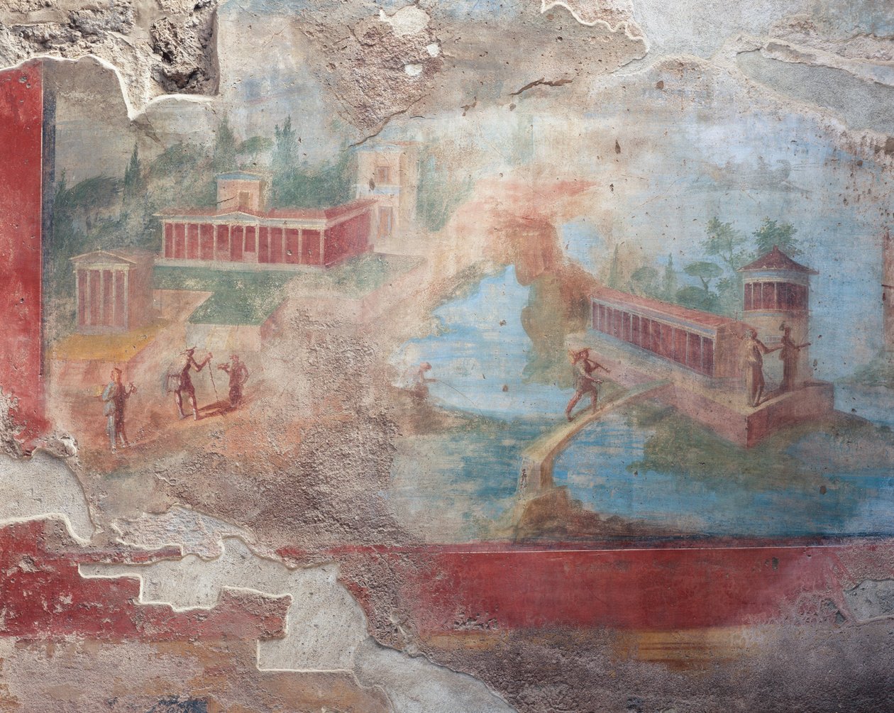 Freskomaleri av fontene-nymphaeum av House of Small Fountain, Pompeii (UNESCOs verdensarvliste av Roman Roman