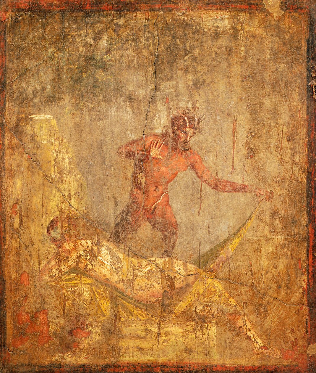 Freske med et erotisk motiv som viser nymfe og pan fra Pompeii (UNESCOs verdensarvliste av Roman Roman