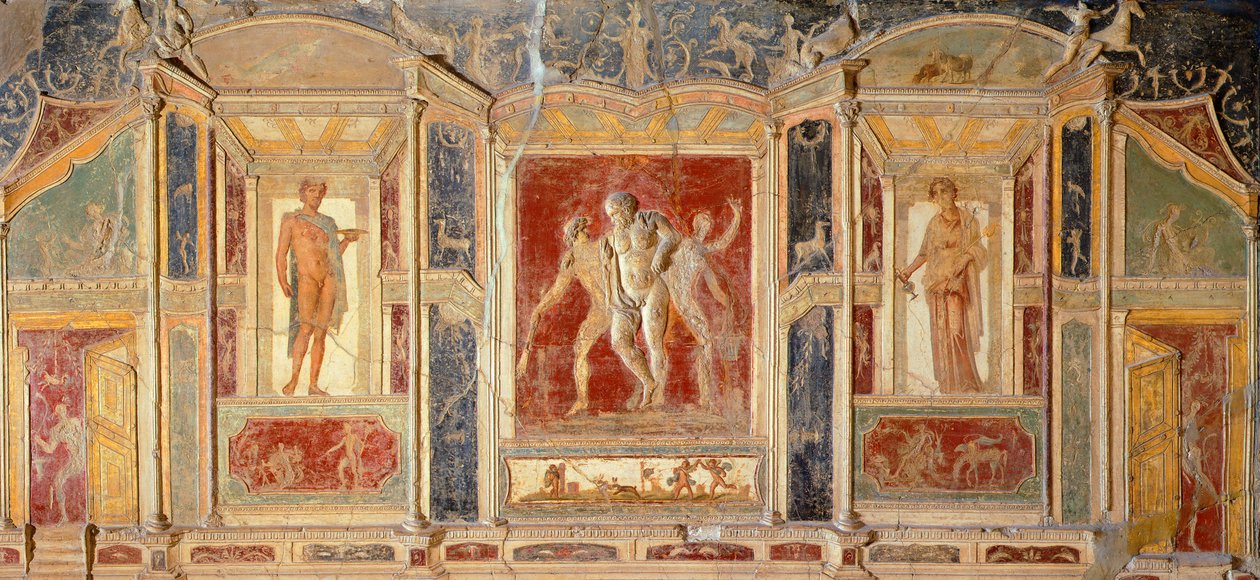 Fresco med veggdekorasjon, fra House of Meleagro, Pompeii (UNESCOs verdensarvliste av Roman Roman