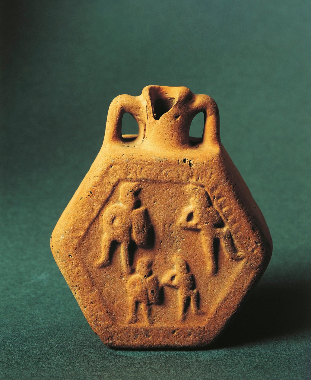 Hofteflaske som representerer gladiatorer, Emilia-Romagna (keramikk) av Roman Roman