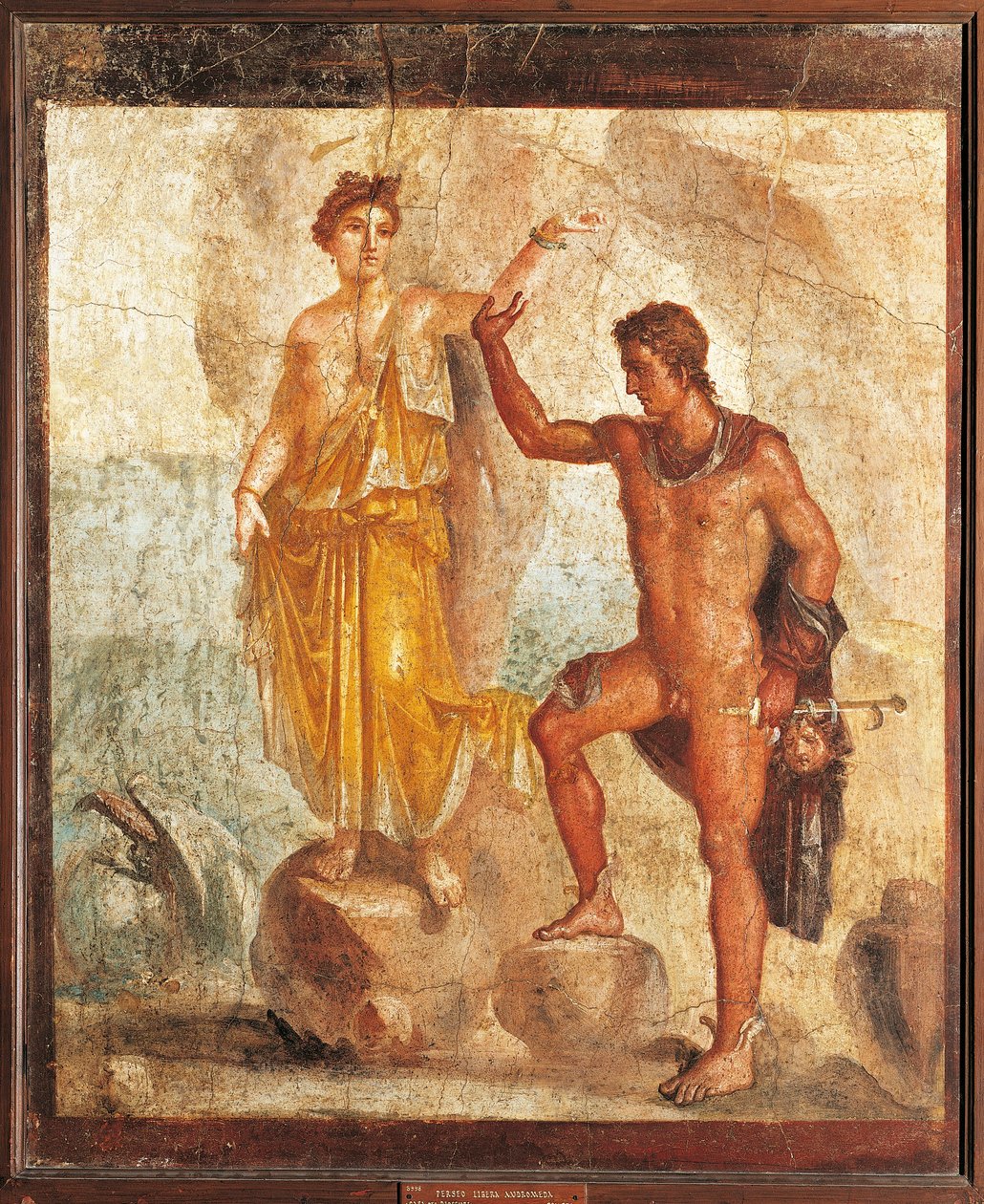 Italia, Campania, Pompeii, Perseus frigjør Andromeda fra huset til de fem skjelettene, fresco av Roman Roman