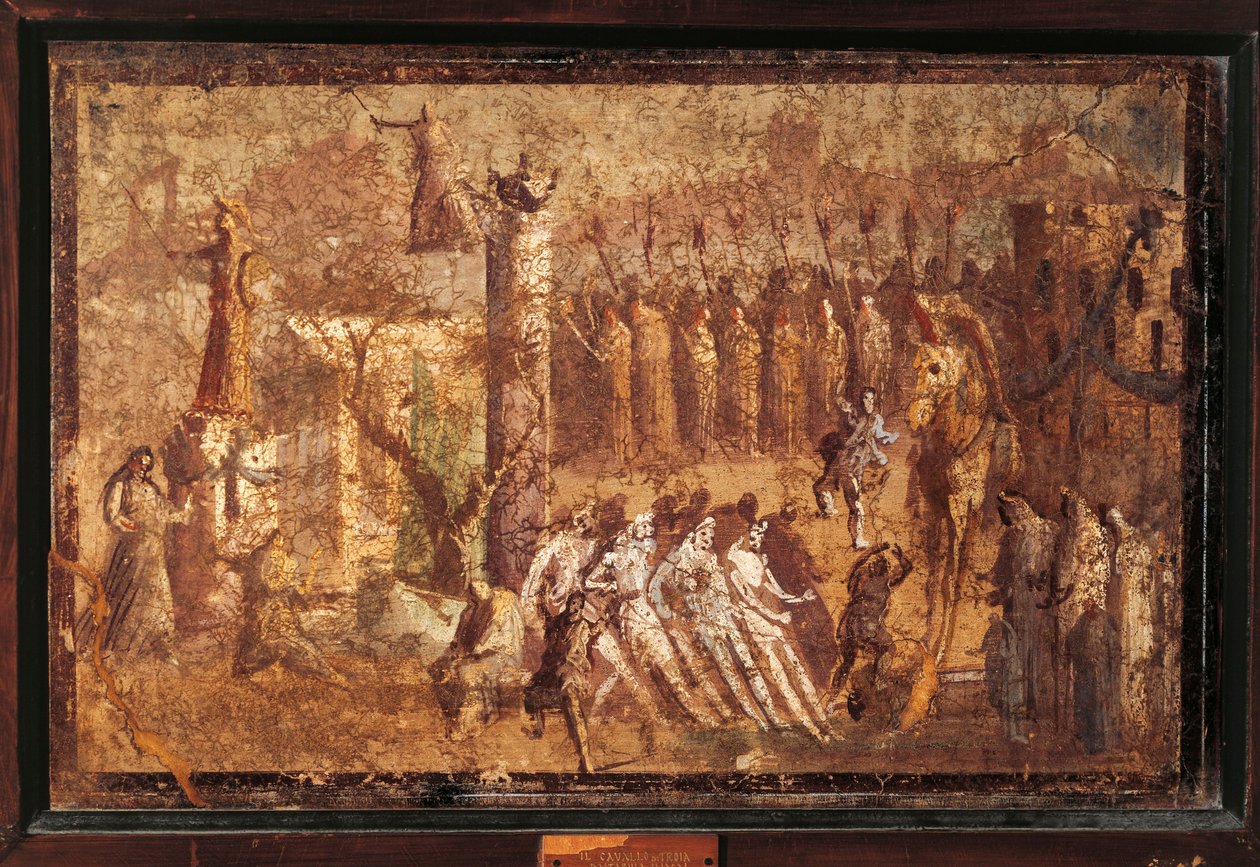 Italia, Campania, Pompeii, Den trojanske hesten, freskomaleri av Roman Roman