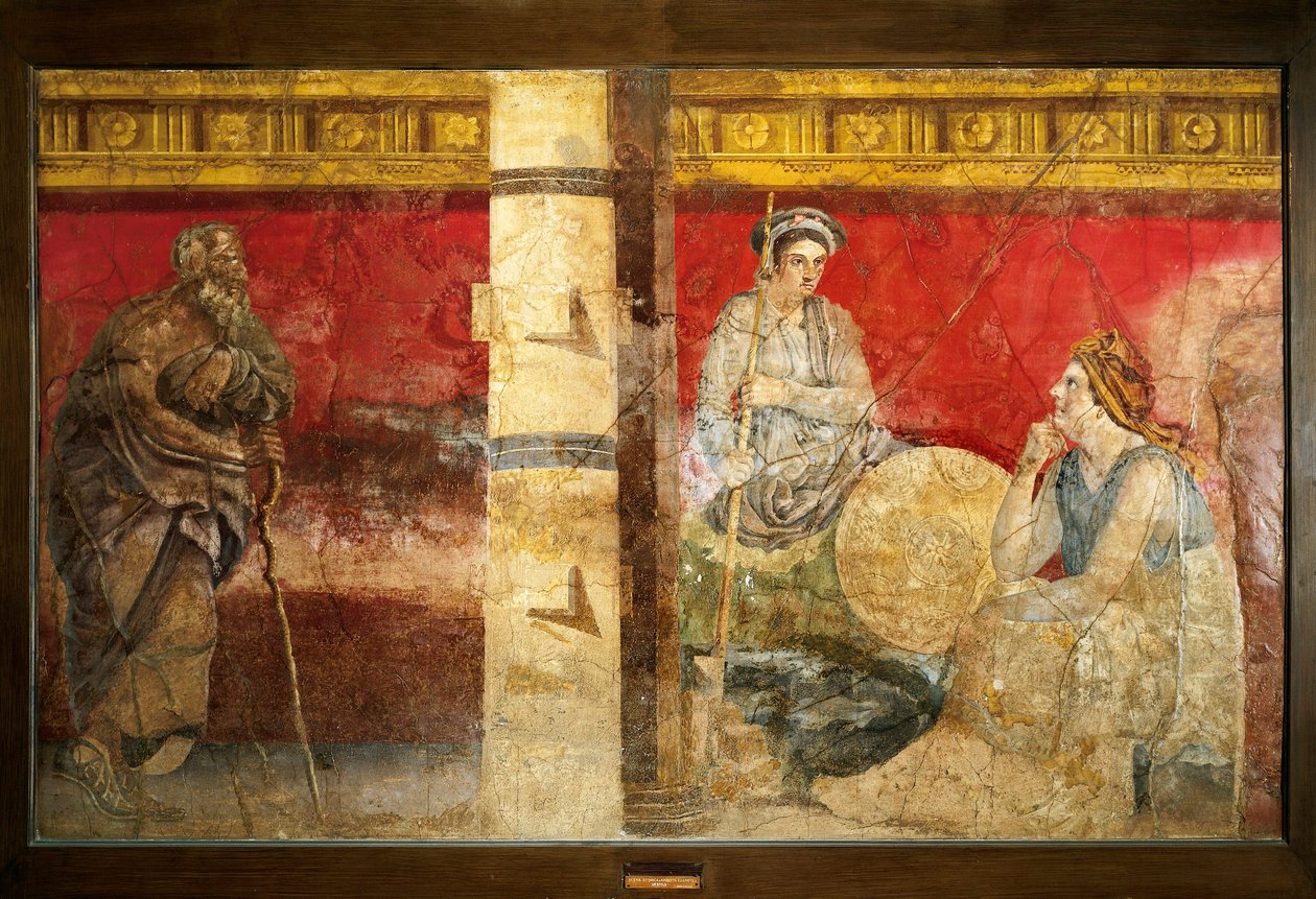 Macedoines kongefamilie og en filosof. Fresco 325x199cm. Fra Boscoreale, nær Napoli. Museo nazionale archeologico, Napoli (Arkeologisk museum i Napoli) av Roman Roman
