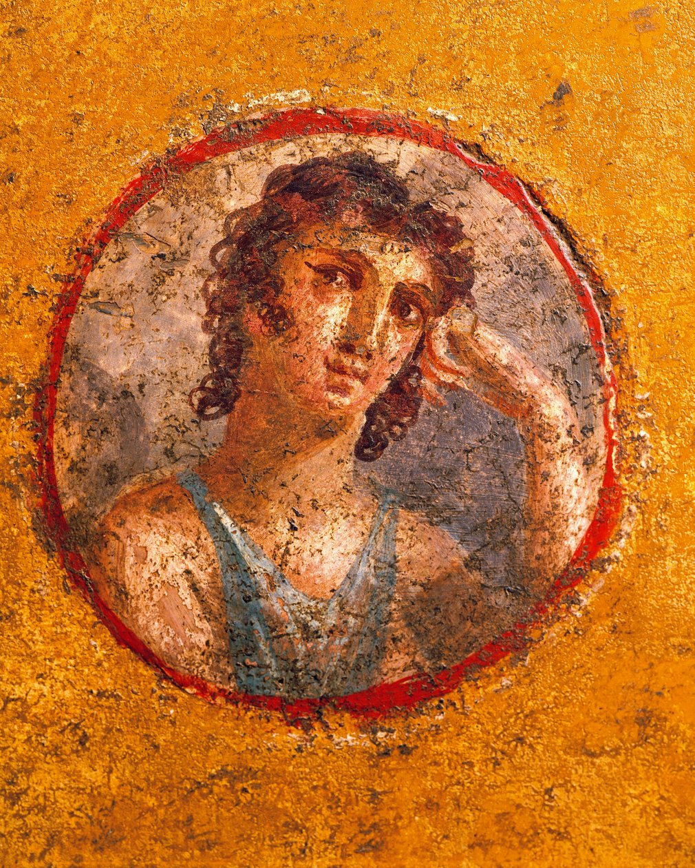 Medaljong med gutteportrett, fresco, fra Casa degli Amorini Dorati (House of Golden Cupids) i Pompeii av Roman Roman