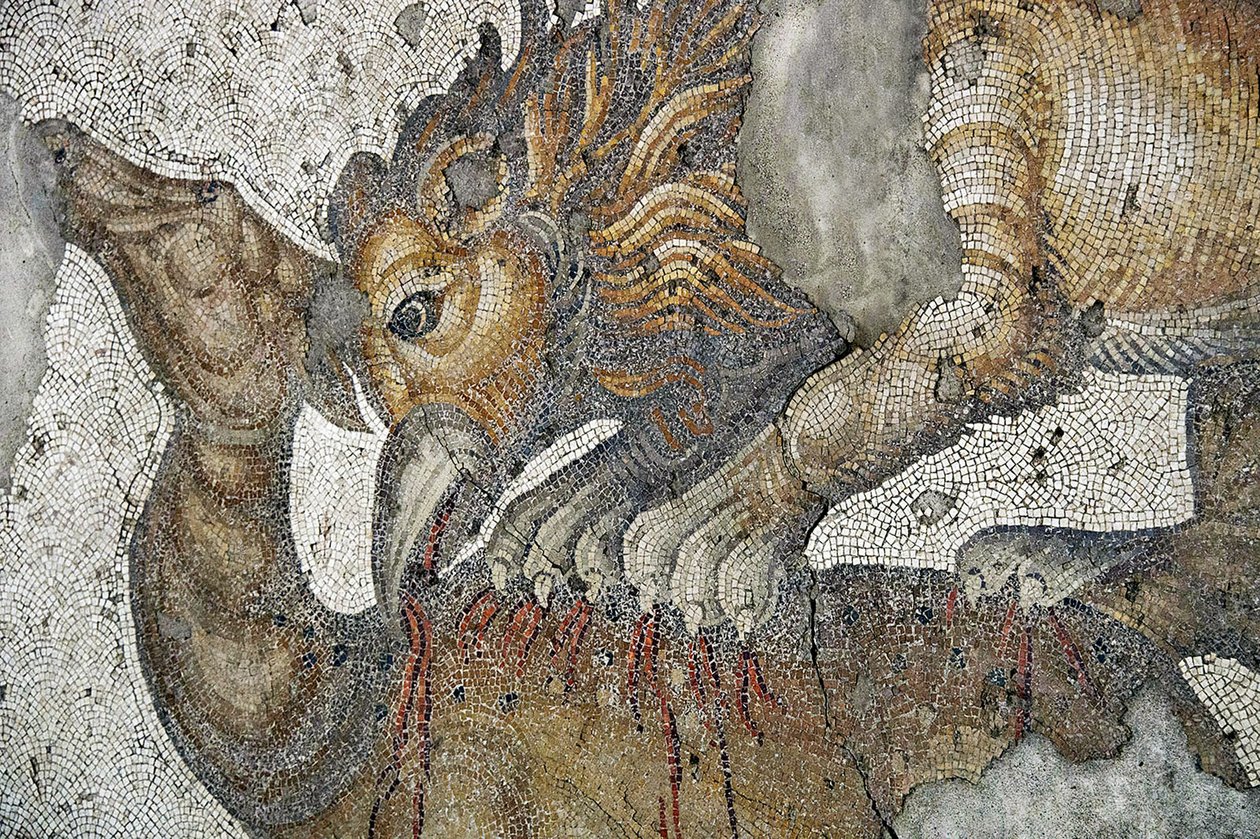 Mosaikk som viser en løve Griffon som angriper en hjort, Arasta Bazaar, Sultan Ahmet-moskeen, Istanbul. av Roman Roman