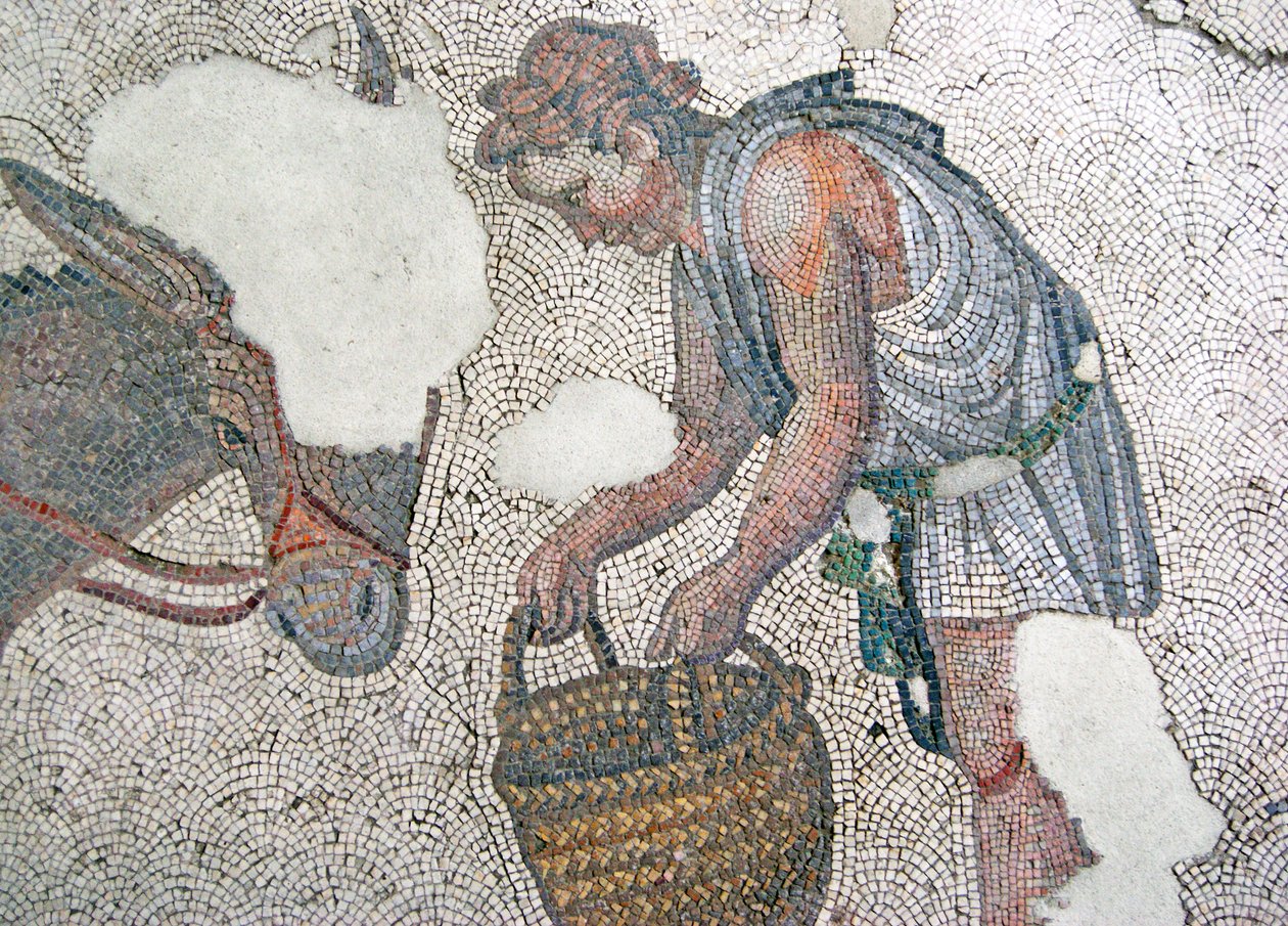 Mosaikk som viser en mann som mater muldyret sitt, Arasta Bazaar, Sultan Ahmet-moskeen, Istanbul. av Roman Roman