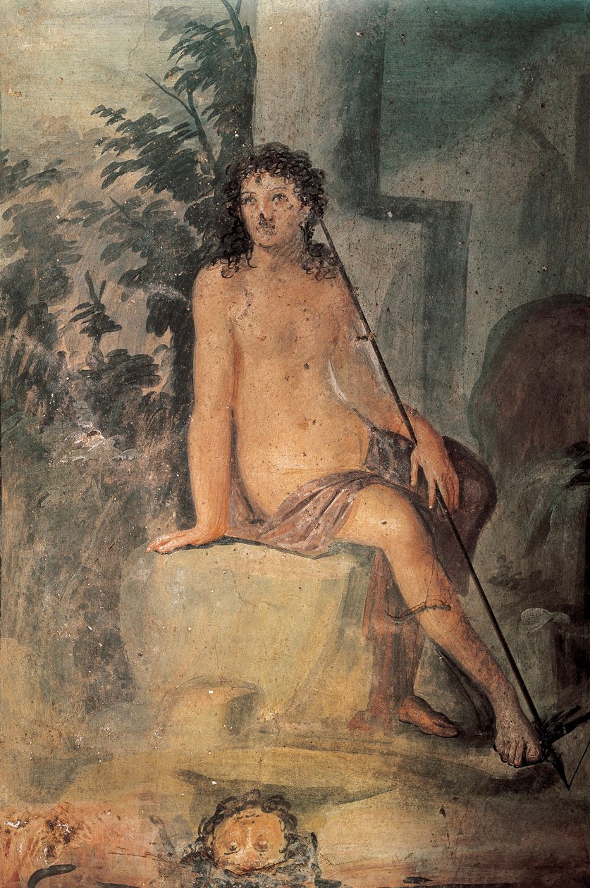 Narcissus ved fontenen, freskomaleri fra House of Loreio Tiburtino, Pompeii, Campania, romersk sivilisasjon av Roman Roman