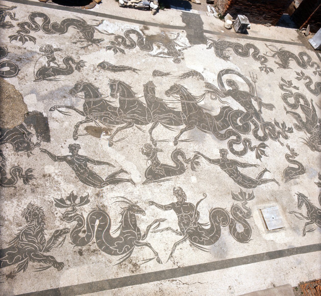 Ostia (Ostia) Gammel: mosaikk av Neptuns bad. av Roman Roman