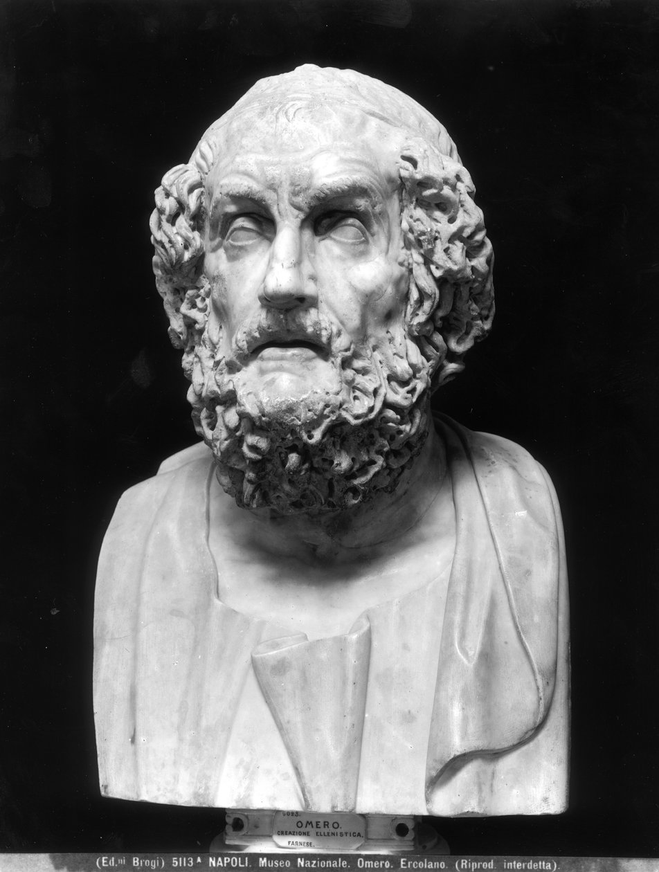 Portrettbyste av Homer, kopi etter en gresk hellenistisk original (marmor) (s/hvitt foto) av Roman Roman