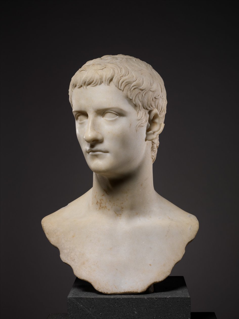 Portrettbyste av keiser Gaius, kjent som Caligula, 37-41 e.Kr. (marmor) av Roman Roman