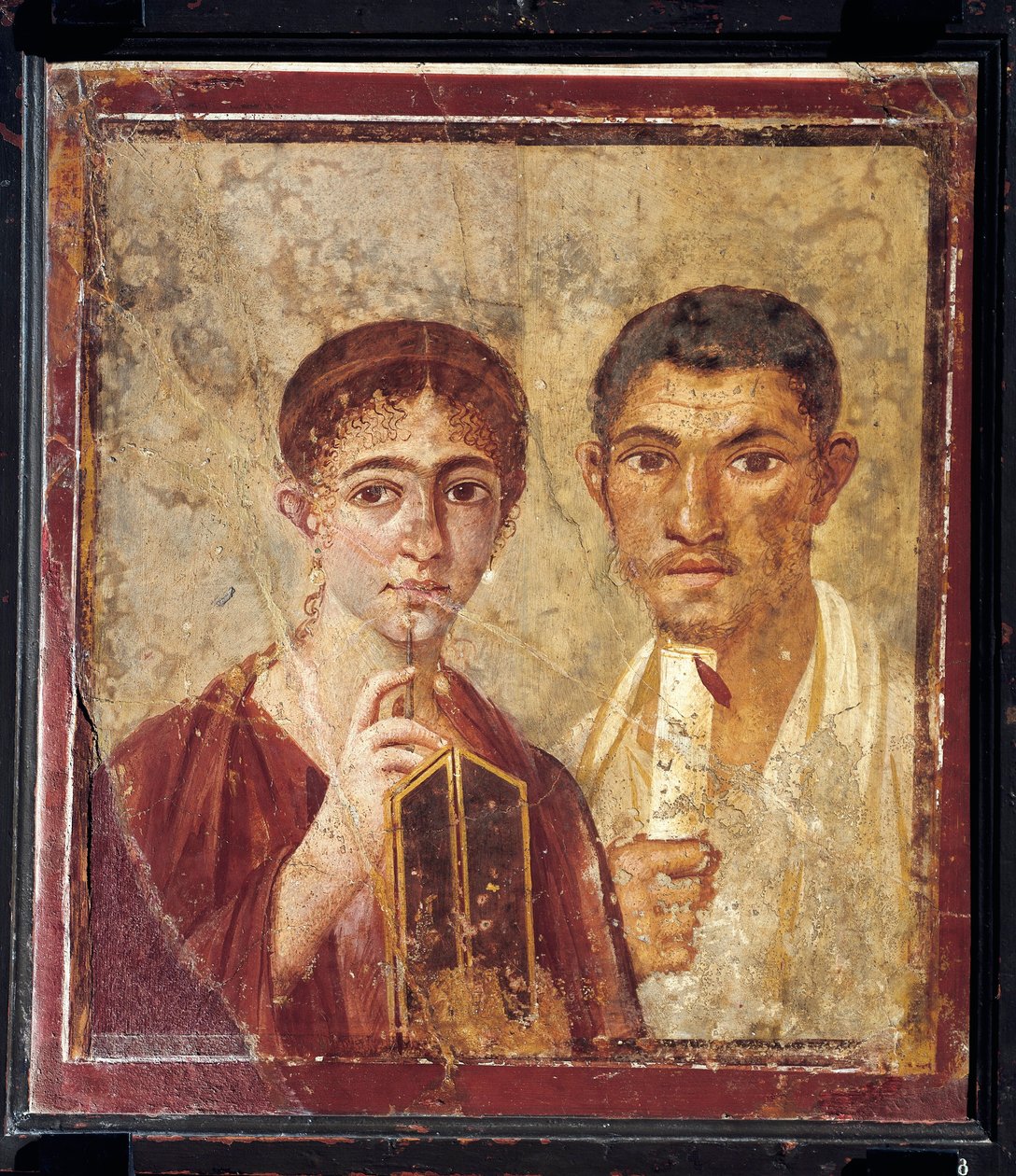 Portrett av baker Terentius Neo og hans kone i formelle klær fra Italia, Campania, Pompeii, 55-79 e.Kr., maleri på gips av Roman Roman