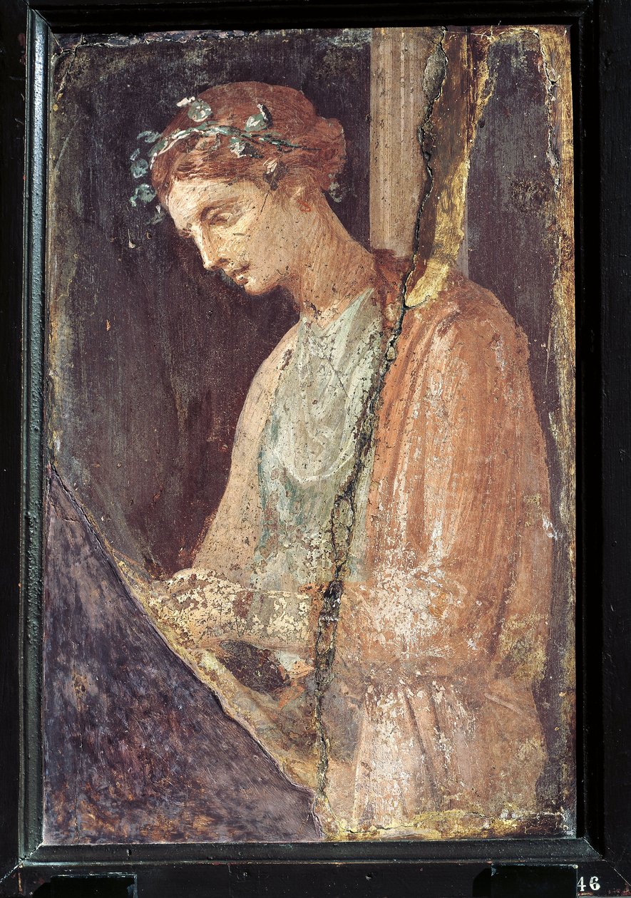 Profilportrett av en ung kvinne fra Italia, Campania, Pompeii, maleri på gips, 55-79 e.Kr. av Roman Roman