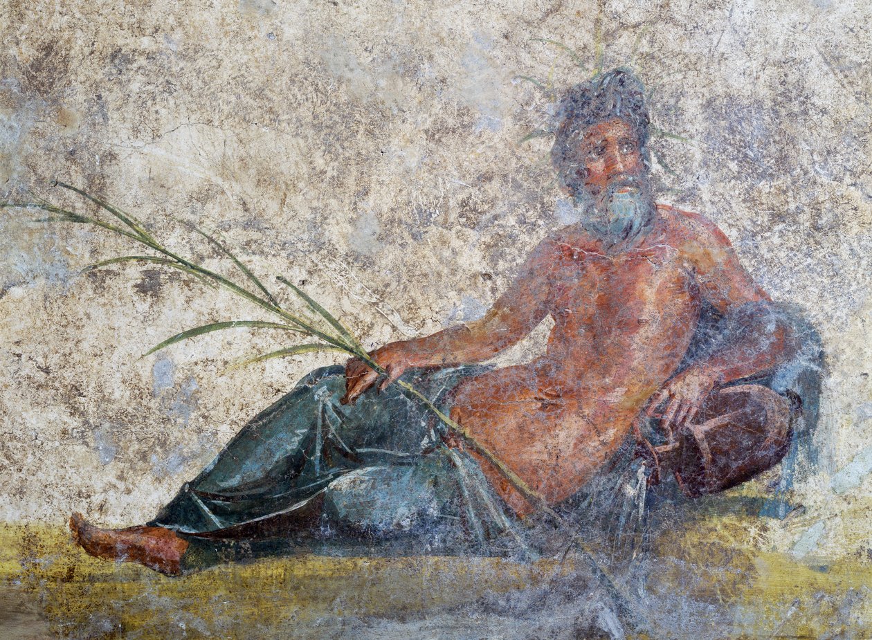 Elvegud, freskomaleri fra Pompeii, Campania, Italia, romersk sivilisasjon av Roman Roman