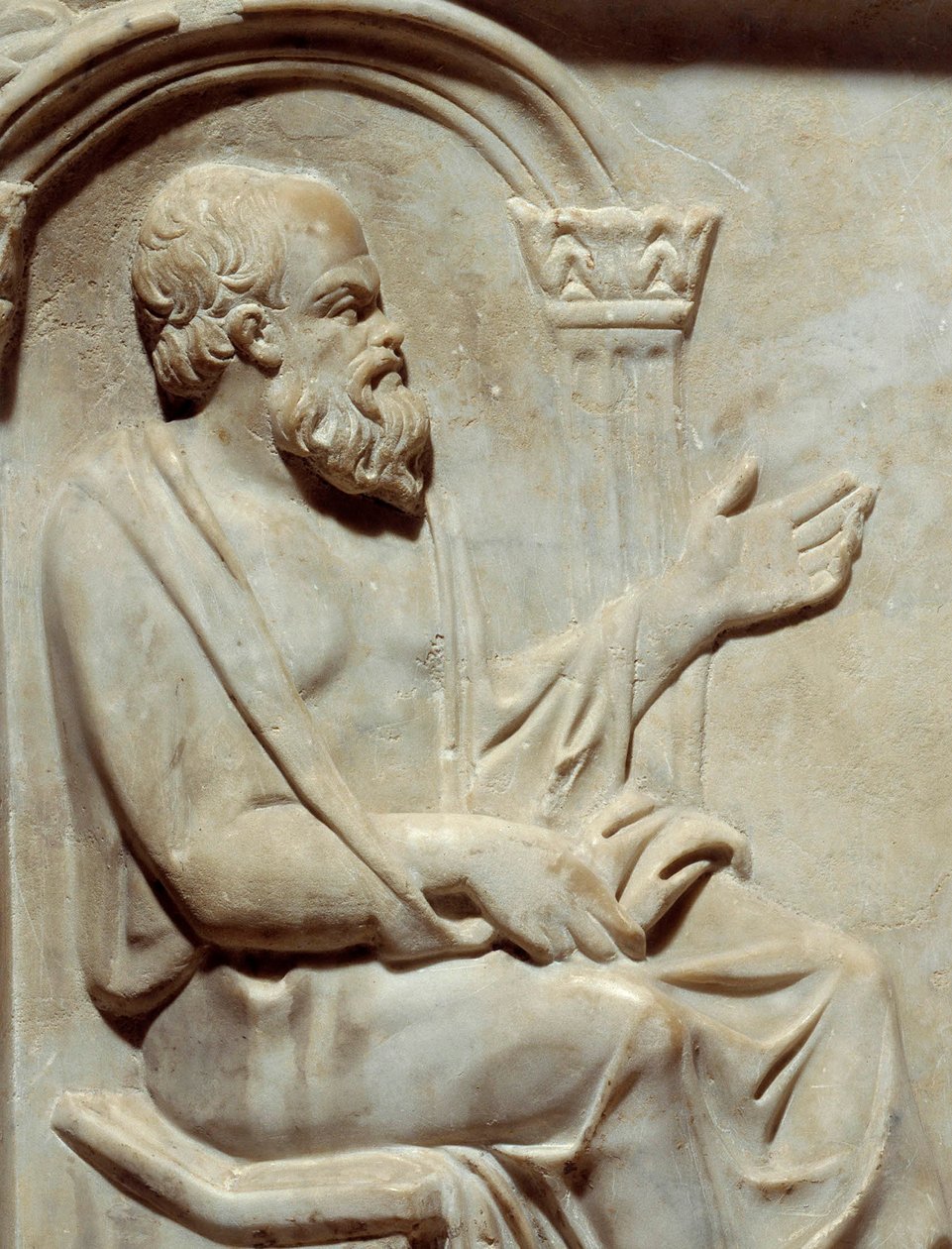 Romerske antikviteter, Sarkofag av musene: Sokrates (469-399 f.Kr.) gresk filosof med sin muse. Detalj Paris Musee du Louvre. av Roman Roman