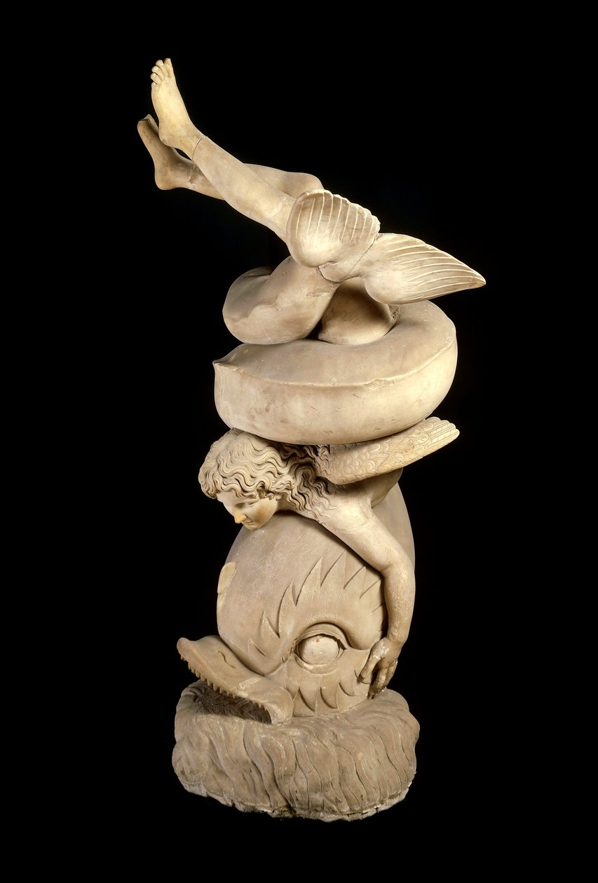 Romersk kunst: "" Eros på en delfin "" Skulptur etter en gresk original. Napoli, Nasjonalt arkeologisk museum av Roman Roman
