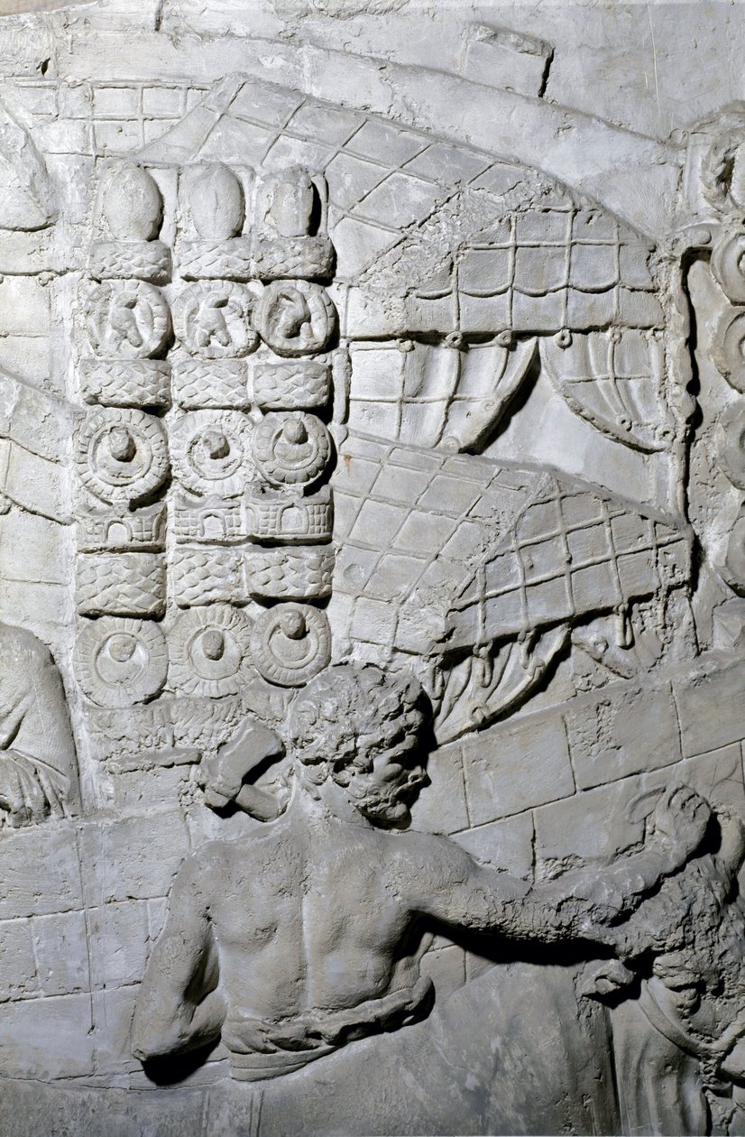 Romersk kunst: "" romersk leirsted"" Form fra 1862 som gjengir basrelieffene av søylen til Trajan (søylen Trajane) (Colonna Traiana) i Roma bygget under keiser Trajans regjeringstid (53-117). Trajane-søylen minnes de seirende kampanjene til av Roman Roman