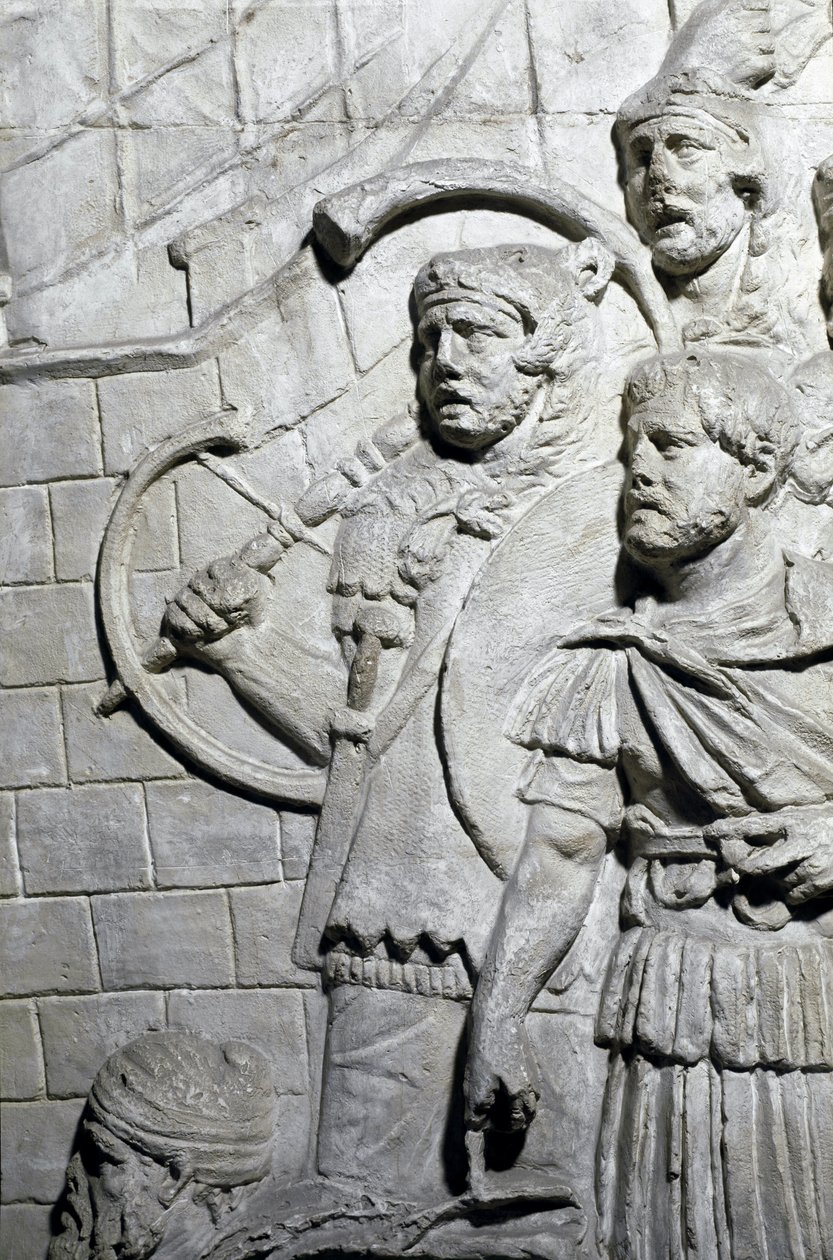 Romersk kunst: "" Romerske krigere under den første krigen i Dacia"" Form fra 1862 som gjengir basrelieffene av søylen til Trajan (søylen Trajane) (Colonna Traiana) i Roma bygget under keiser Trajans regjeringstid (53-117) . Trajane-søy av Roman Roman