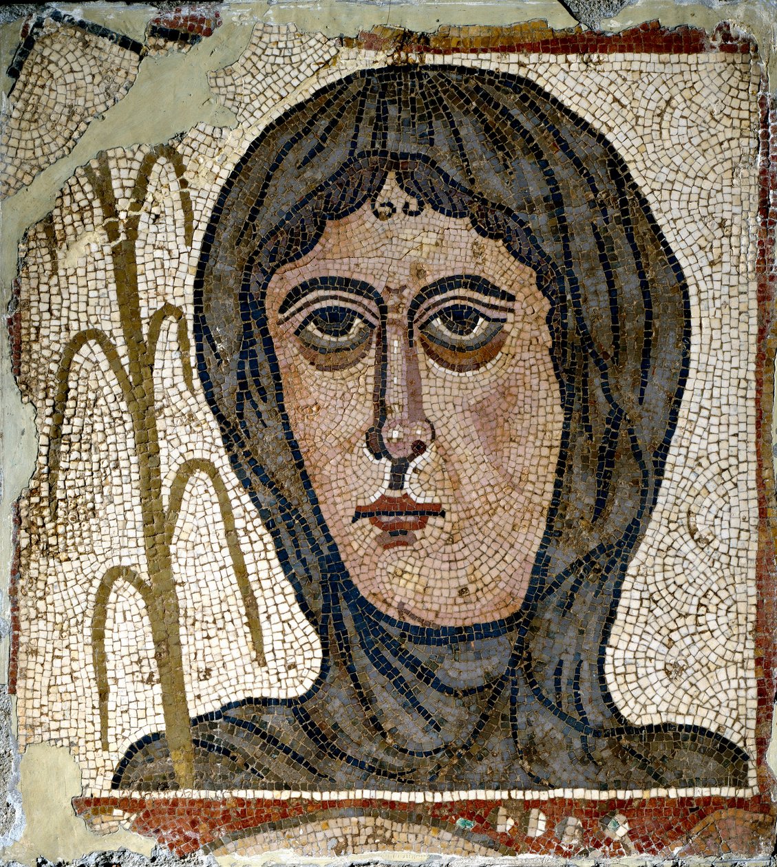 Romersk kunst: allegori om vinteren som en kvinne iført slør. Mosaikk fra det 5. århundre. Fra Quintana del Marco (Leon) Spania Madrid, Nasjonalt arkeologisk museum av Roman Roman