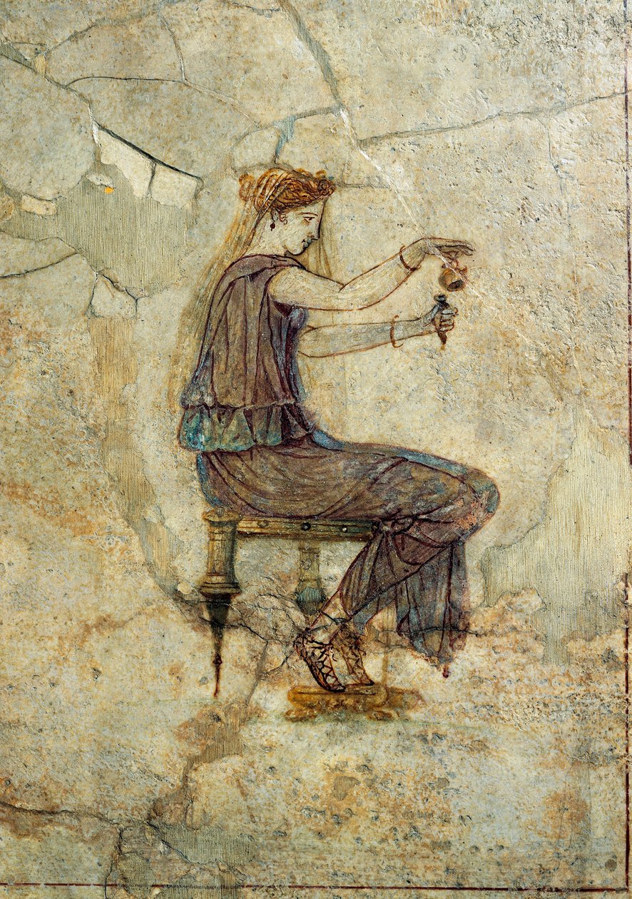 Romersk sivilisasjon, freskomaleri som viser en jente som skjenker parfyme, fra Pompeii av Roman Roman