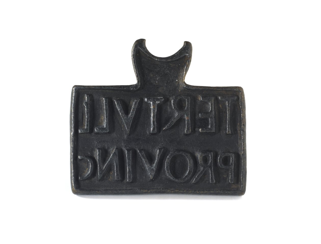 Romersk stempel brukt til stempling av produkter eller eiendom, fra Cramond, Midlothian, AD 140-211 (bronse) av Roman Roman