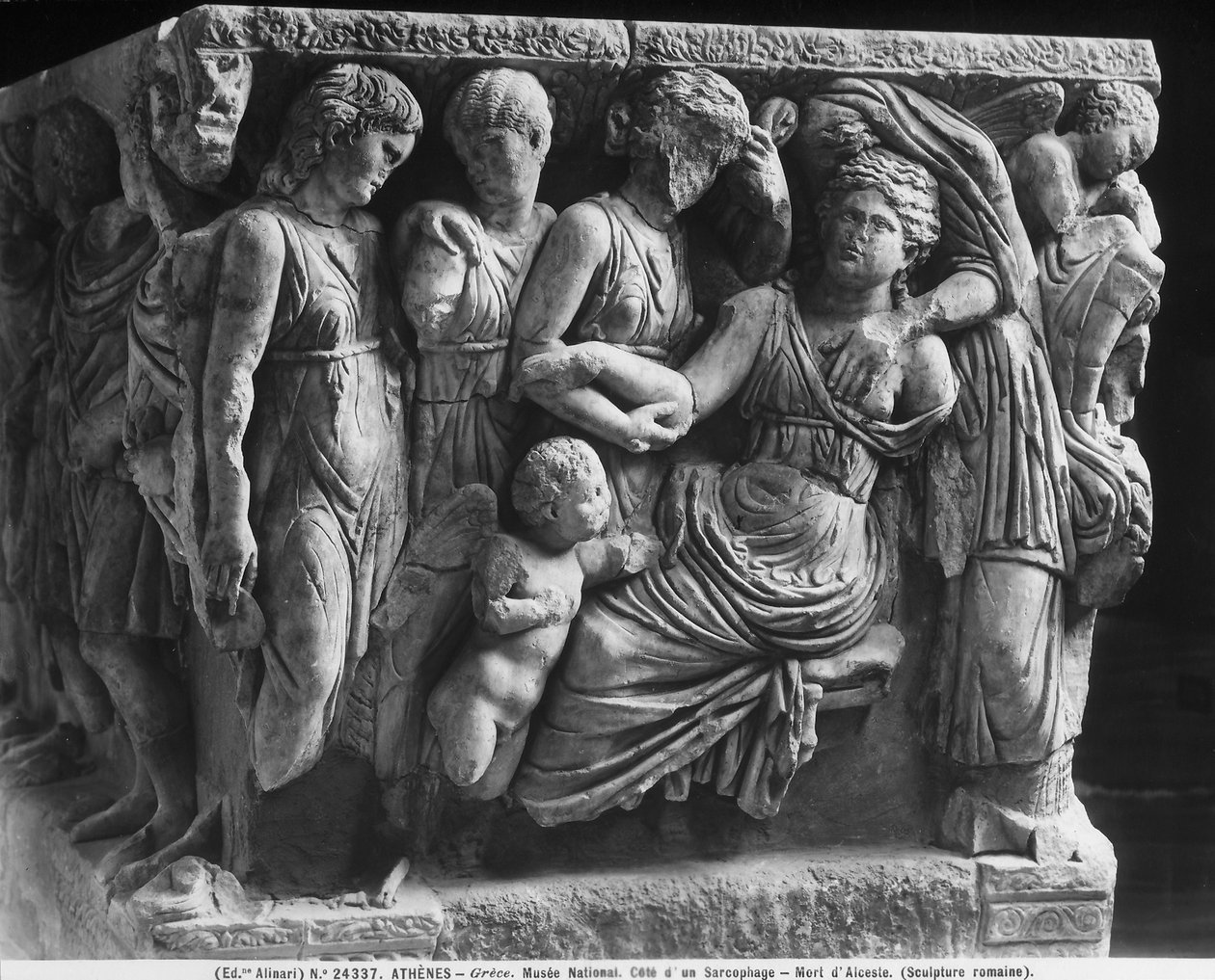 Sarkofagrelieff med døden til Alcestis (marmor) av Roman Roman