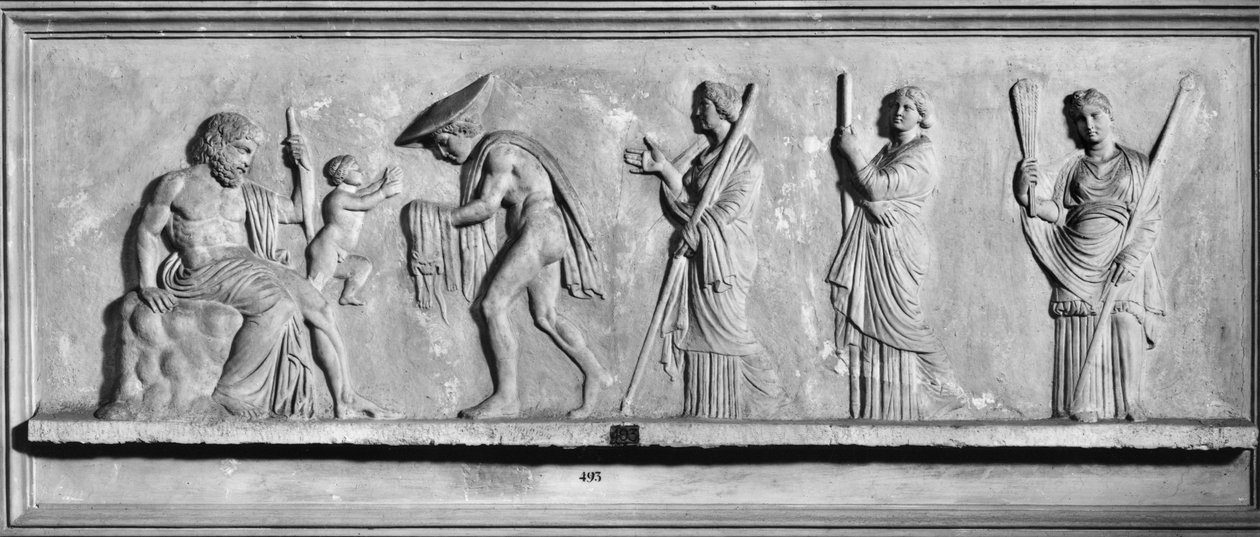 Dionysos fødsel fra Zevs høyre lår (marmor) (s/hvitt-bilde) av Roman Roman