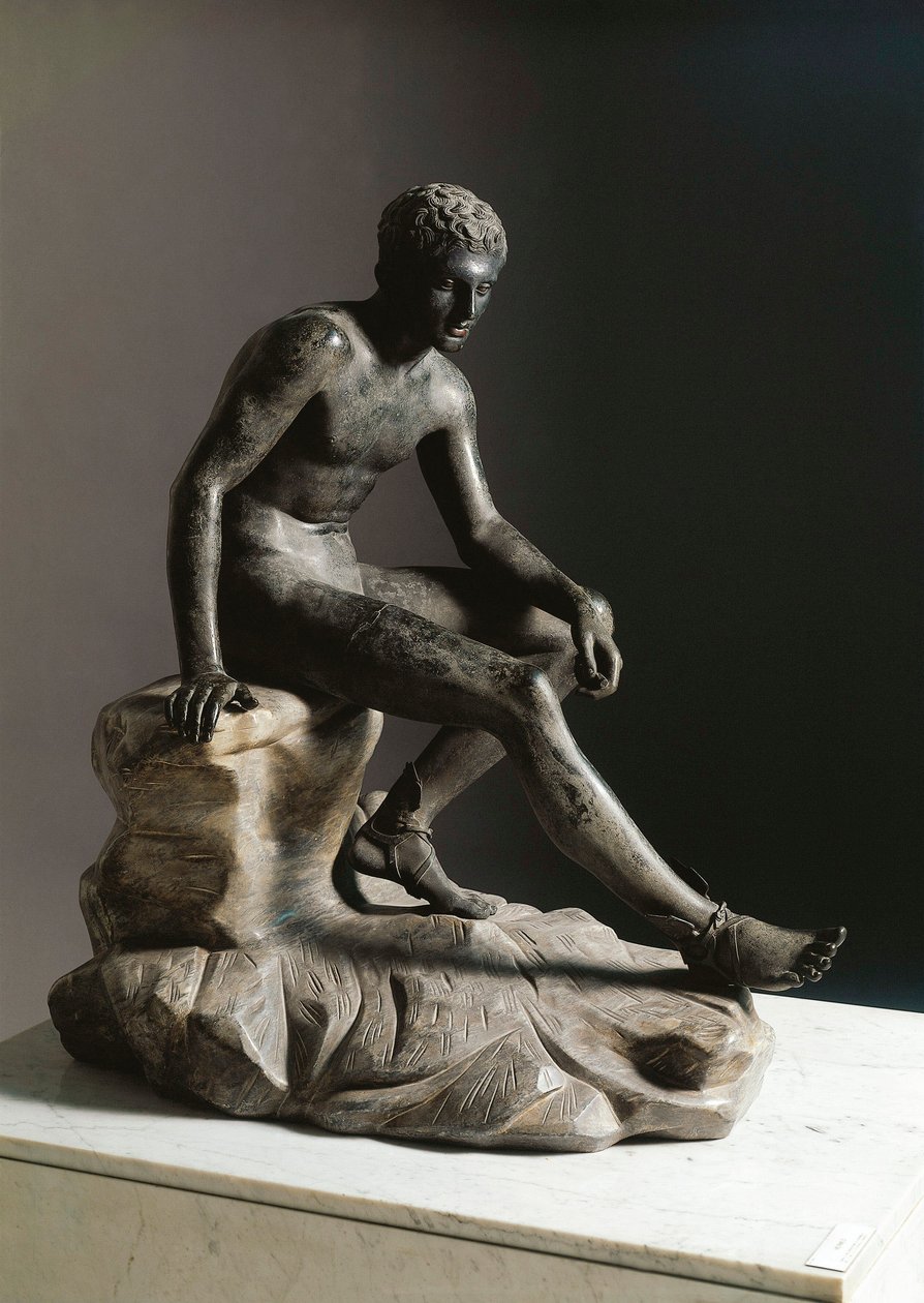 Resten av Hermes romersk bronseskulptur etter en gresk original av Lysippe. Fra Ercolano (Herculaneum) Dim. 105 cm Napoli, Museo Archeologico Nazionale av Roman Roman
