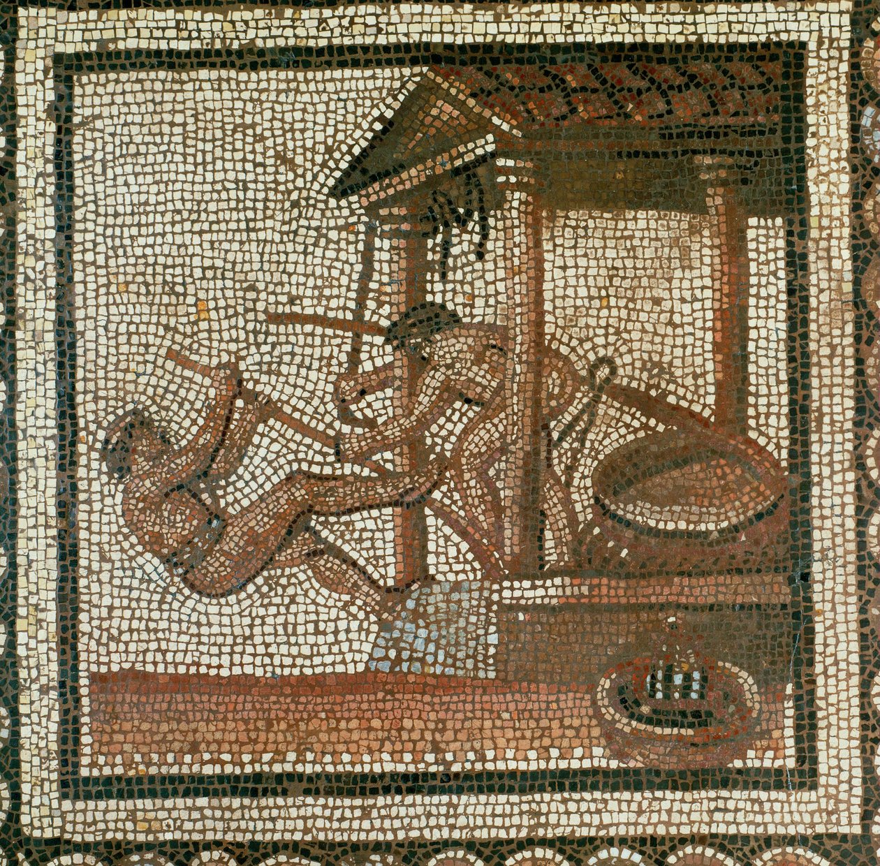 To menn presser olje (mosaikk) av Roman Roman