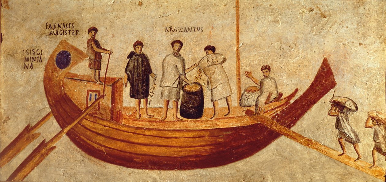 Loser korn fra skipet, Isis Giminiana, fra Ostia, 2.-3. århundre (fresco) av Roman Roman