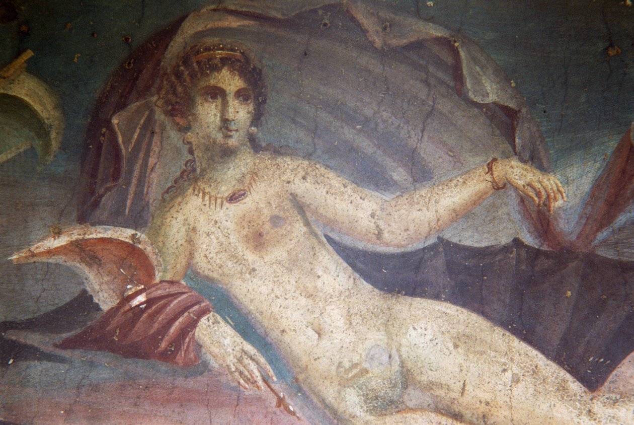 Venus i skall, detalj fra freskomaleri i peristylium, Venus hus i skallet, Pompeii (UNESCOs verdensarvliste av Roman Roman