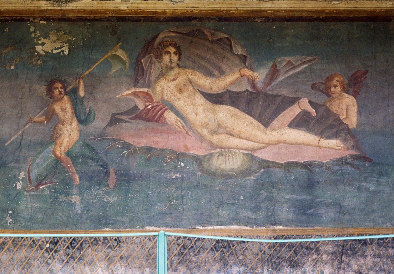 Venus i skall, freskomaleri fra peristylium i House of Venus in the Shell, Pompeii (UNESCOs verdensarvliste av Roman Roman