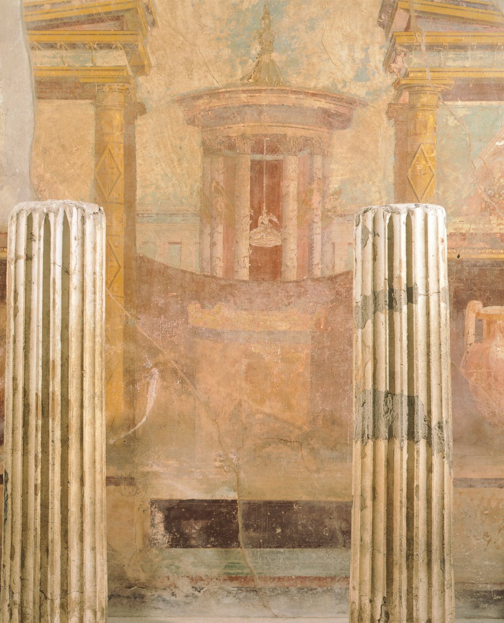 Veggmaleri i andre pompeianske stil, fra House of Labyrinth, Pompeii, Campania, romersk sivilisasjon av Roman Roman