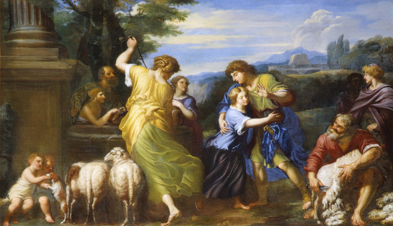 Jacob og Rachel ved brønnen (olje på lerret) av Roman School
