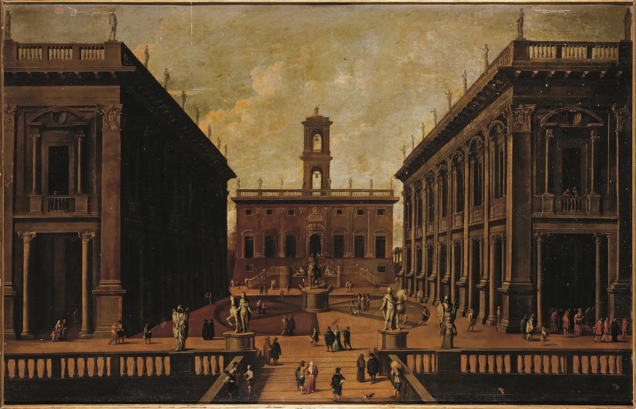 Utsikt over Piazza del Campidoglio, Roma av Roman School