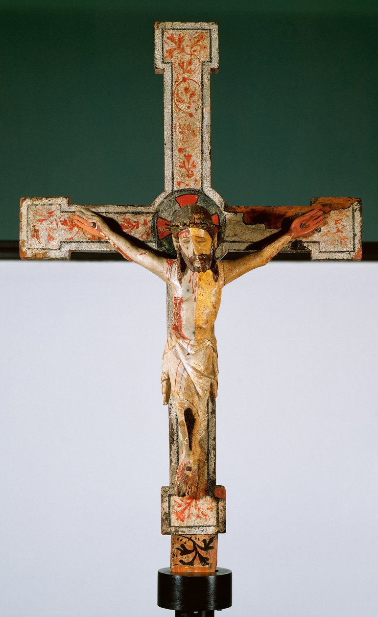 Kristus korsfestet (Christus-pasienter) (polykromt tre) av Romanesque
