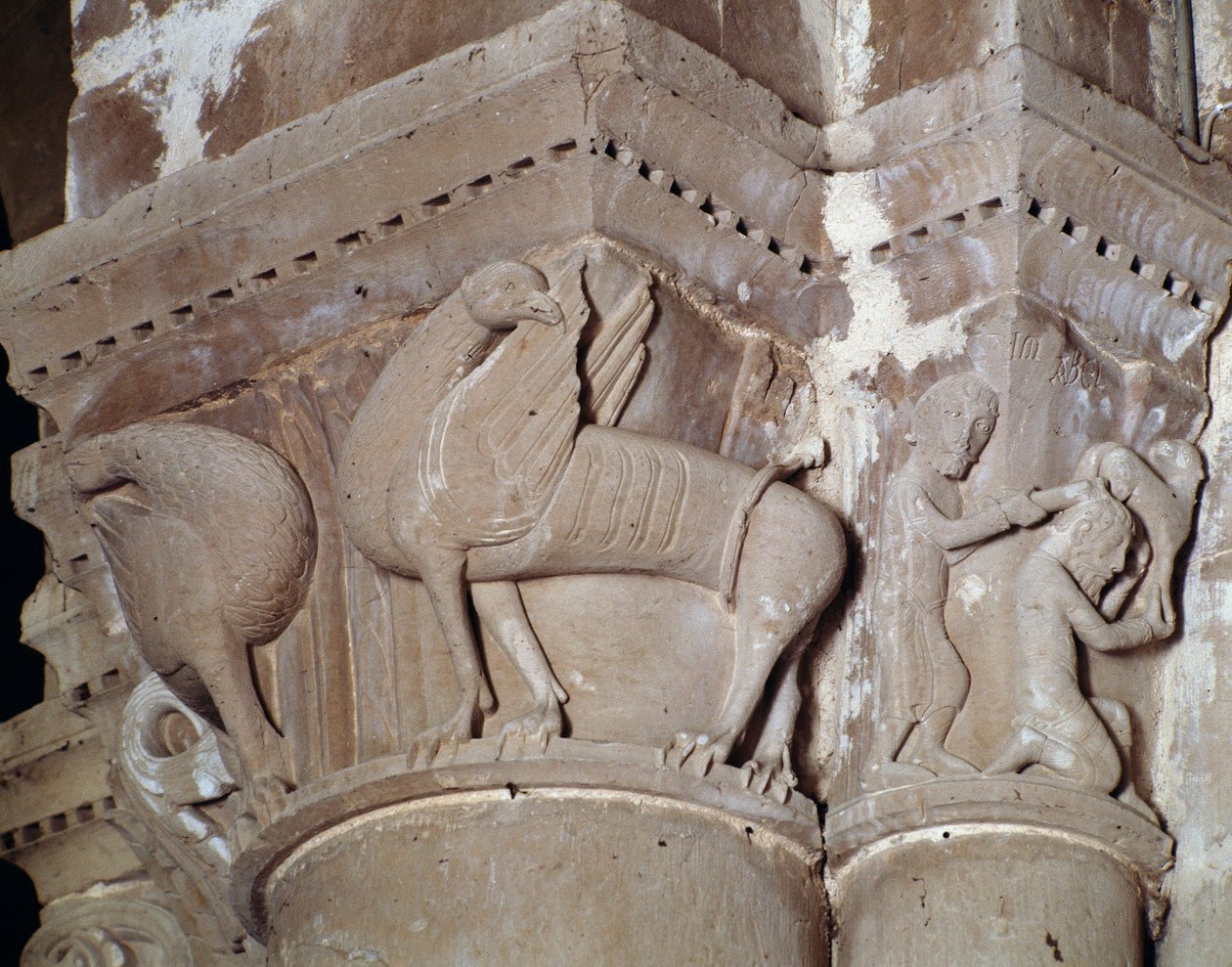 Kain dreper Abel (utskåret hovedstad i tverrskipet) av Romanesque