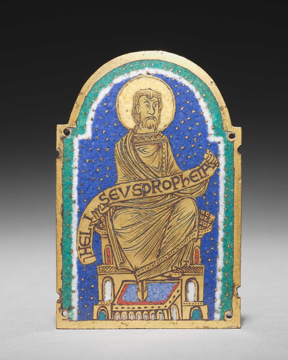 Plakett: Sittende profet fra et relikvieskrin: Heliseus av Romanesque