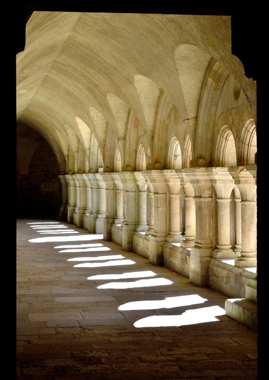 Romansk arkitektur: galleriet til klosteret til cistercienserklosteret Fontenay, Burgund av Romanesque