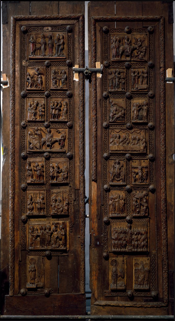 Romansk kunst: tredør fra midten av 1100-tallet til kirken St. Mary of the Capitol i Köln, Tyskland (Sankt Maria im Kapitol, Köln) av Romanesque