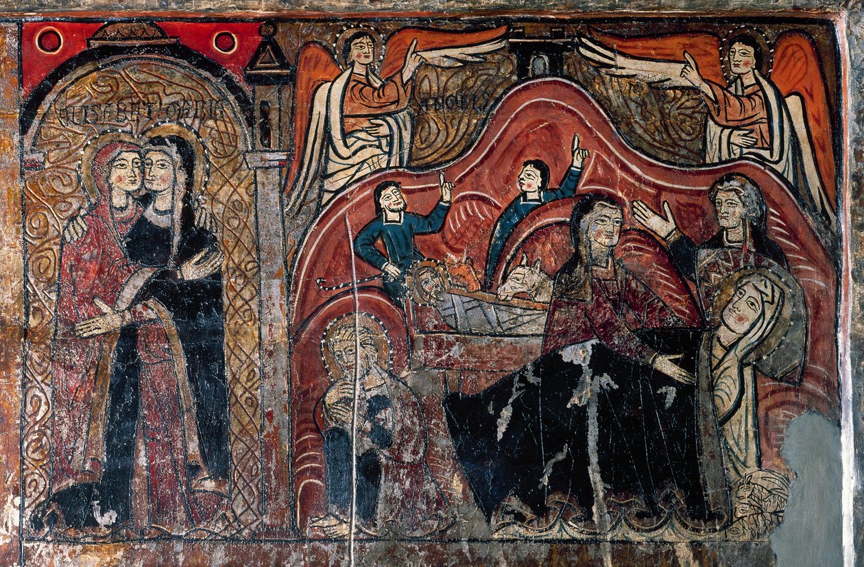 The Visitation and The Nativity med jordmødrene Celomi og Salome, detalj av Romanesque