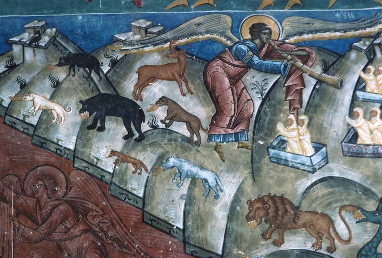Dyr som disgorger, detalj fra The Last Judgement, 1547-50 av Romanian School