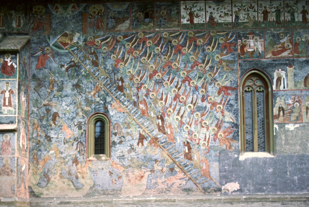Himmelstigen, maleri på nordfronten av kirken, ca. 1601 av Romanian School