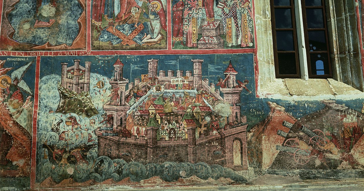Beleiring av Konstantinopel av Sultan Mehmet II (1432-81) i 1453 av Romanian School