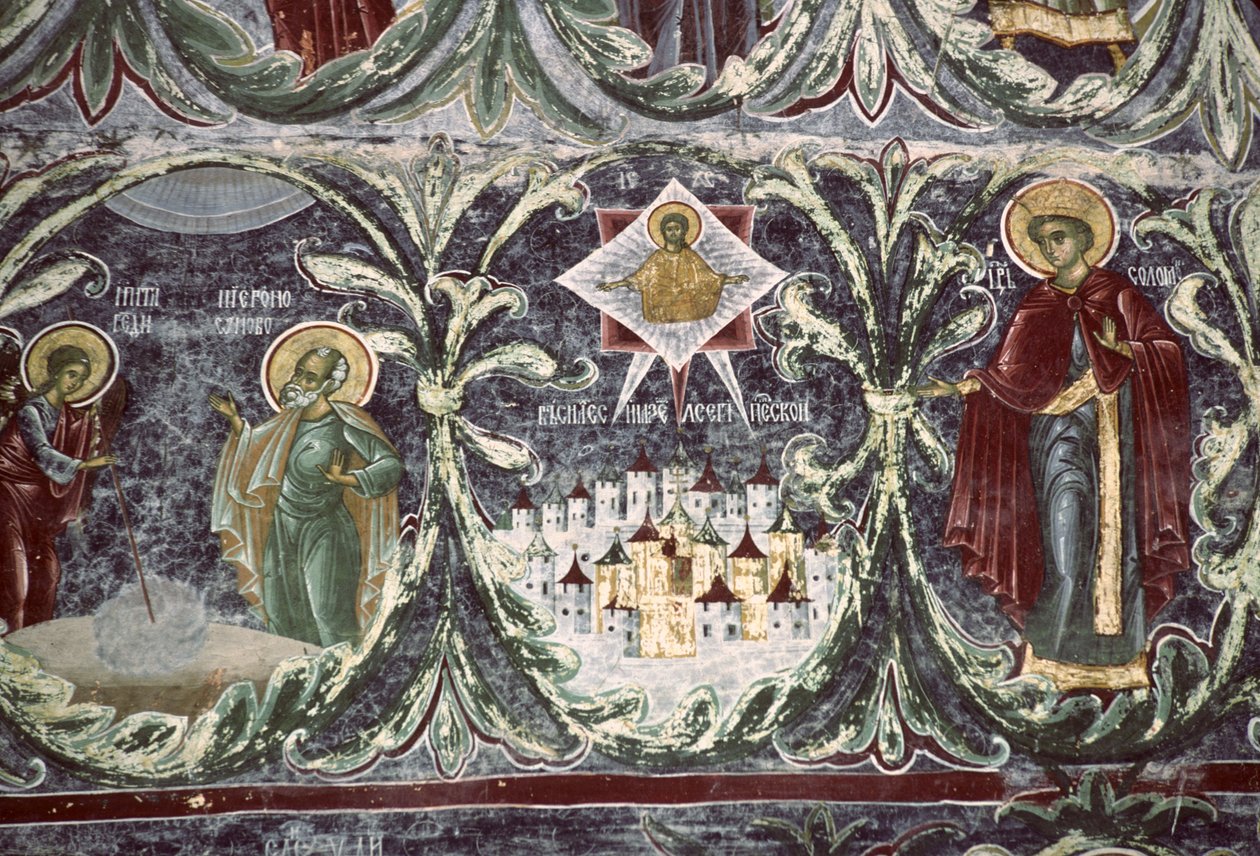 Salomo, detalj fra Isai-treet, sørveggen til kirken, ca. 1601 av Romanian School