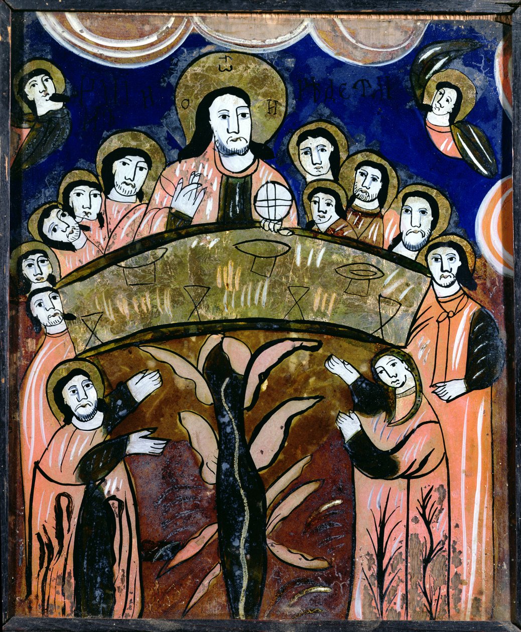 The Last Supper, 1100-tallet (malt glass) av Romanian School
