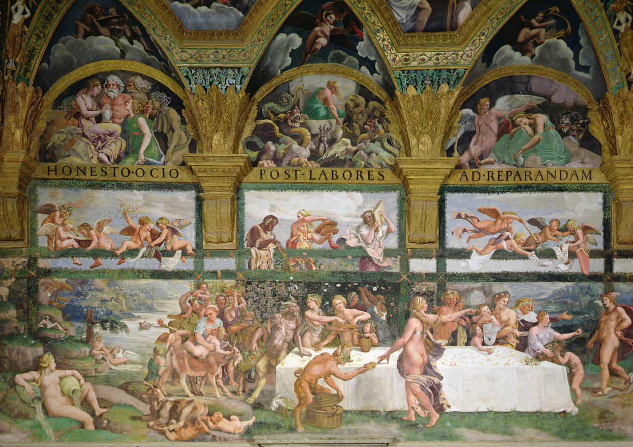 Chamber of Cupid and Psyche, forberedelser til gudenes bankett for bryllupet til Cupid og Psyche av Romano Giulio